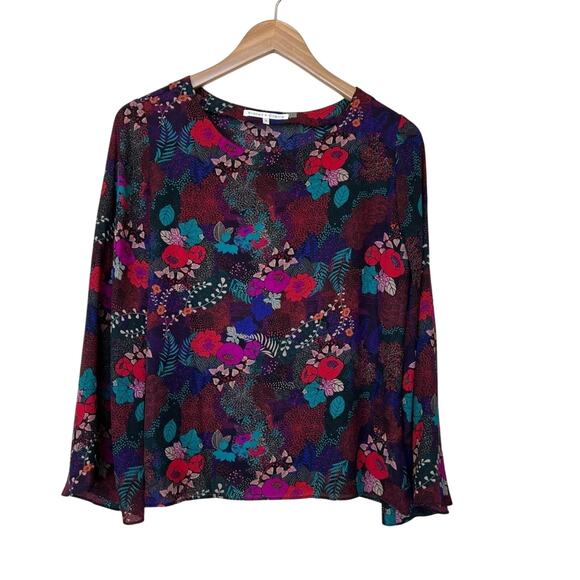 Violet + Claire black floral lightweight career office long bell sleeve blouse S - Picture 2 of 7